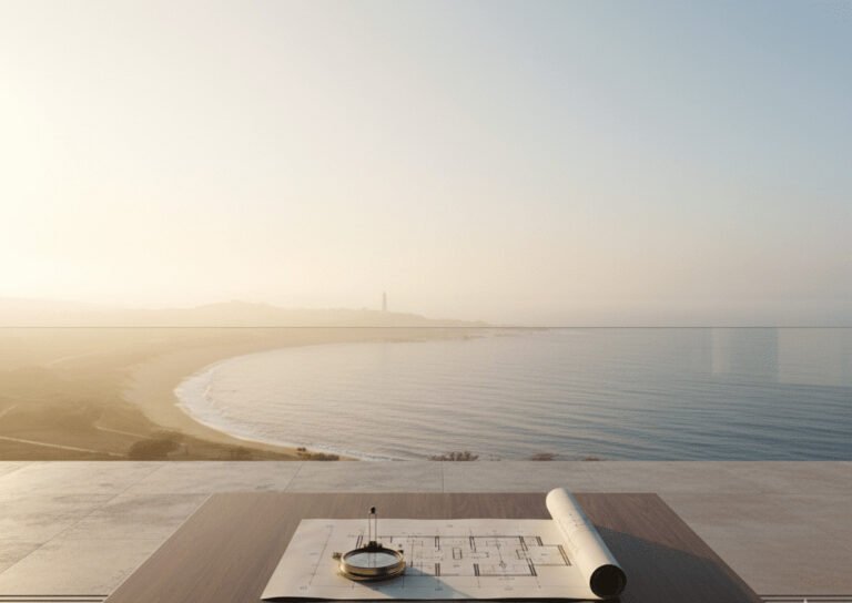 10-Year Horizon Checklist 1 Calm coastal water with a distant lighthouse at sunrise