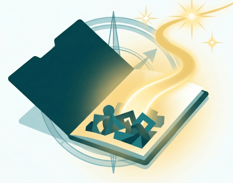 Illustration of an open folder with a bright path leading forward