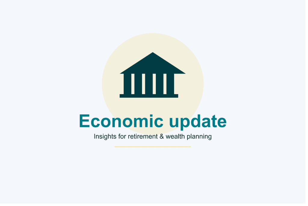 Economic update banner in teal and gold
