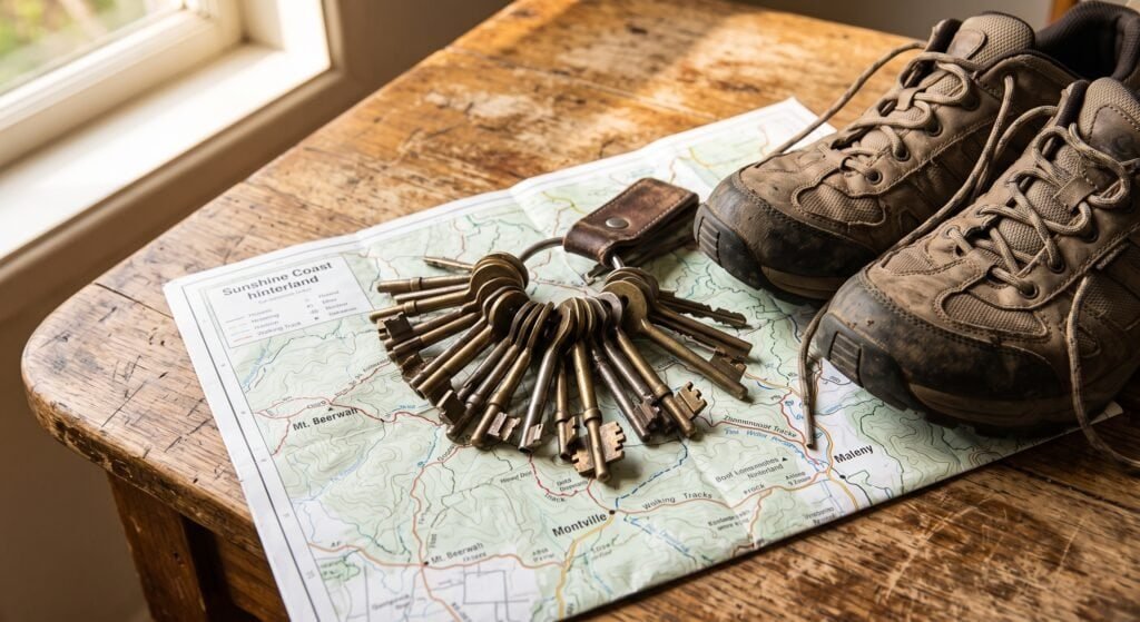 House keys and walking shoes showing the freedom of downsizing - Sunlit Path Retirement Planning