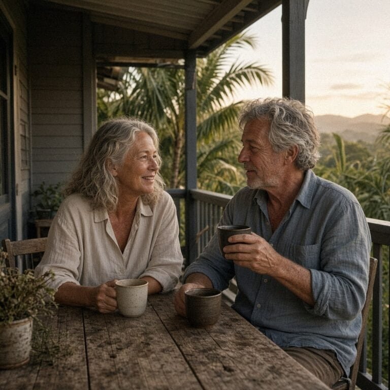 Insights & Education 4 Couple chatting over coffee on a timber verandah in the Sunshine Coast hinterland